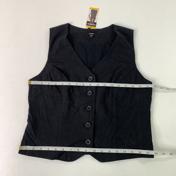 Express Women's Vest M Classic Fit V-Neck Button Up Linen Vest Black Size M - Picture 5 of 7